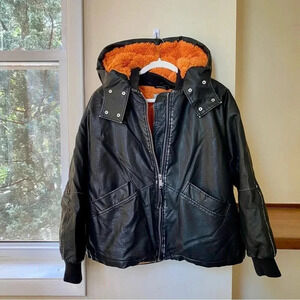 New Free People Moxy Trapeze Vegan Leather Bomber Jacket Coat Black